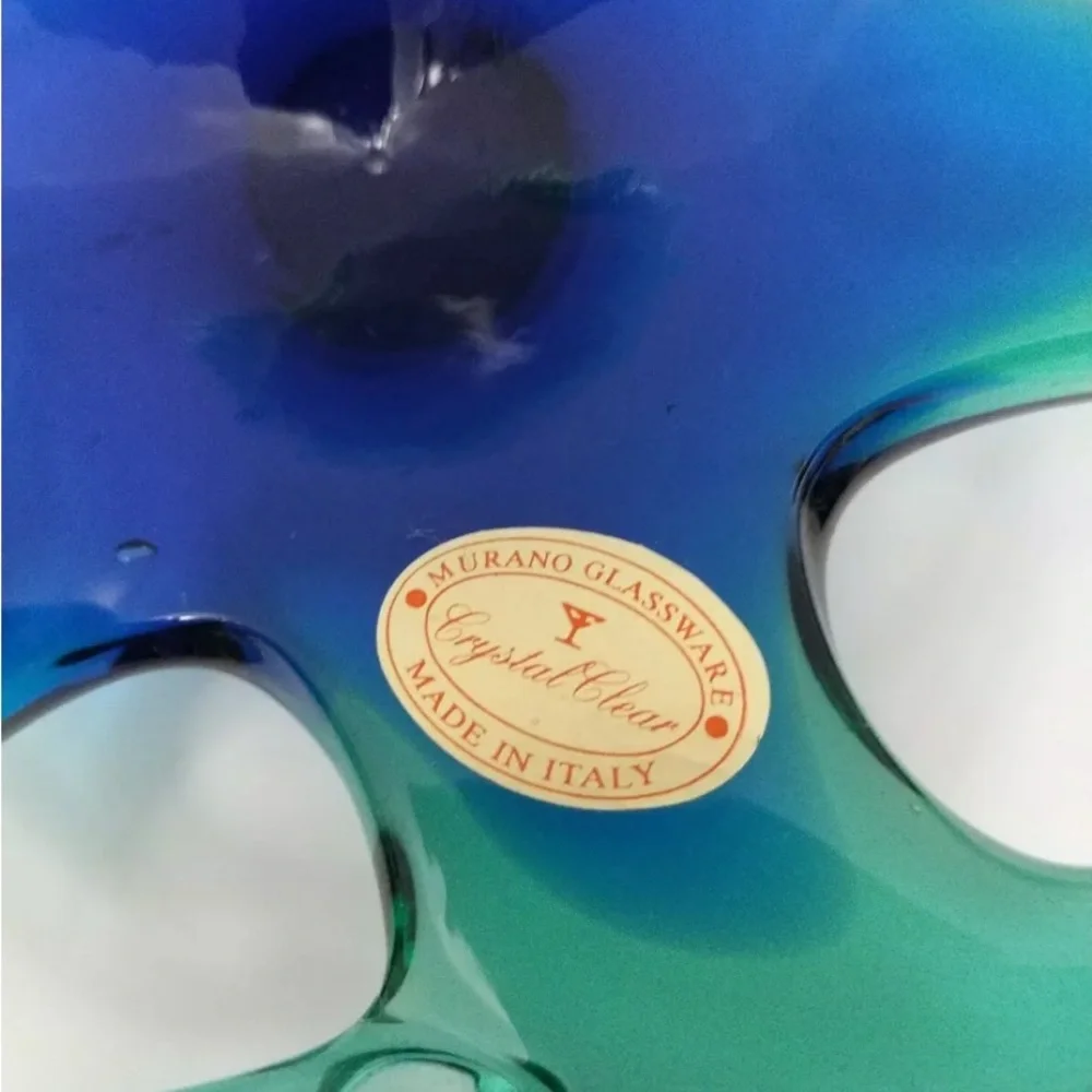 MURANO GLASS fruit bowl decoration home blue green 9in